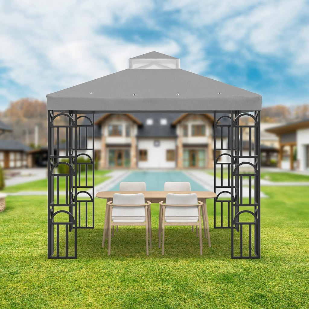 10'x10' Replacement Canopy Top Cover for Gazebo, Double-Tiered Cover for Sunshade and Grill Gazebos, Water-Resistant Polyester Canopy for Yard, Patio, Garden (Gray)