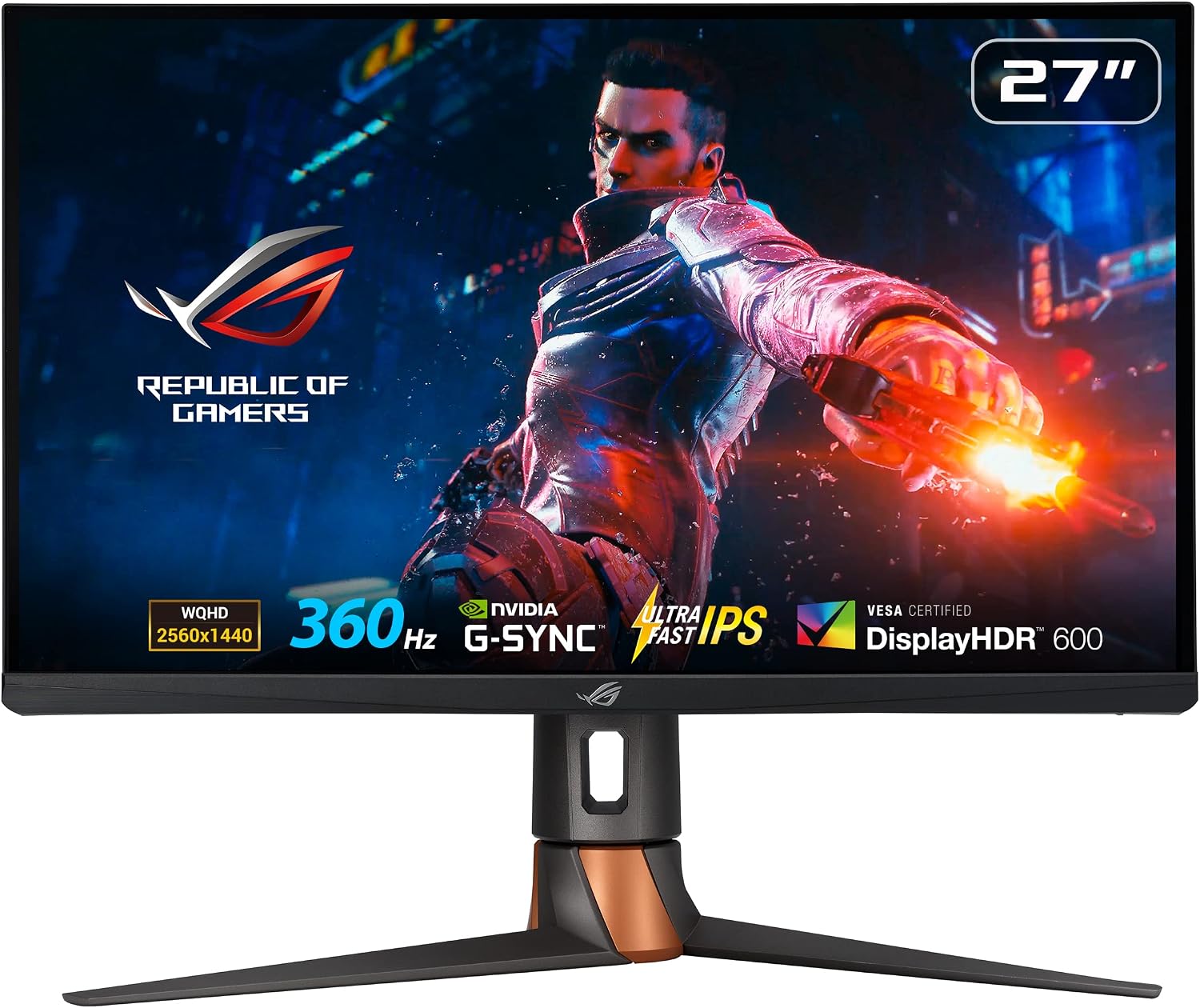 ASUS ROG Swift 360Hz 27' 1440P HDR Gaming Monitor (PG27AQN) - QHD (2560 x 1440), Fast IPS, 1ms, G-SYNC, Eye Care, HDMI, DisplayPort, USB, Ergonomic Design, VESA Wall Mountable, HDR10, DisplayHDR600