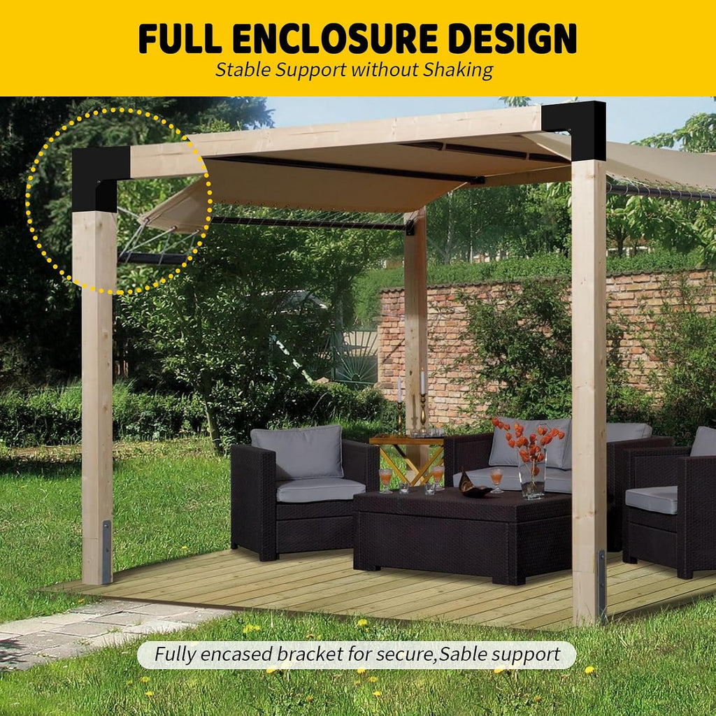 2-Way Pergola Brackets Kit, DIY L-Shaped Woodwork Brackets for 4' x 4' (Actual:3.5'x3.5') Lumber for Patio Pergolas, Gazebos, Log Cabin W/Hardware - 4 Pack