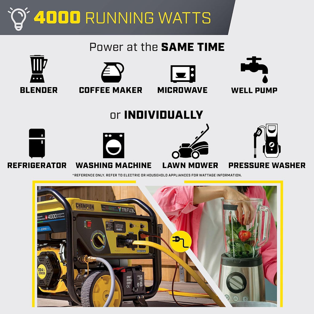 Champion Power Equipment 5000-Watt Electric Start Tri Fuel RV Ready Portable Generator with CO Shield