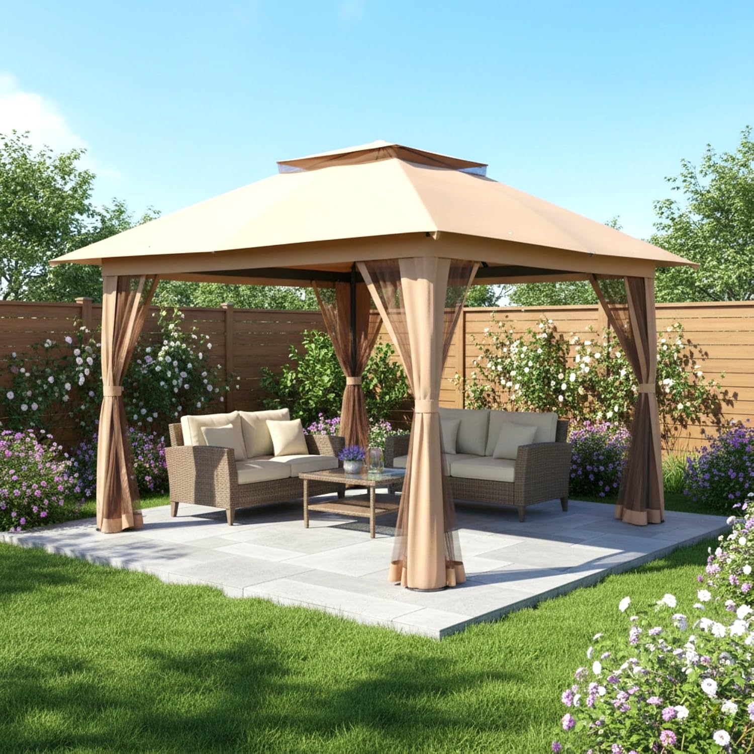 Garden Winds Reinforced Replacement Canopy Top Cover Compatible with The Crown Shades 13' X 13' Pop Up Gazebo - Classic Sand, Riplock 350