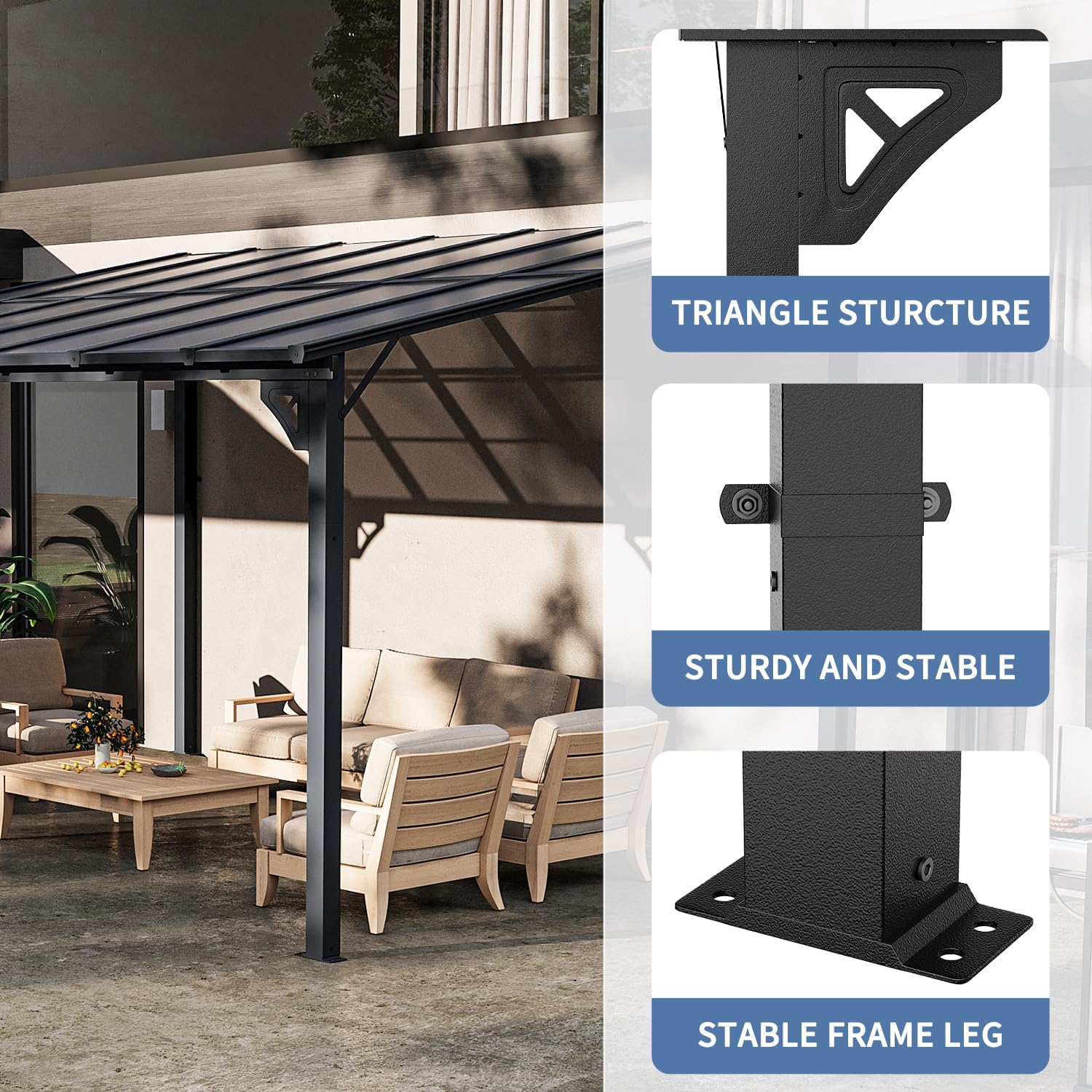 10' x 14' Gazebo for Patio, Gazebo Pergola with Sloped Roof, Large Wall-Mounted Heavy Duty Awnings, for Backyard, Deck, Patio