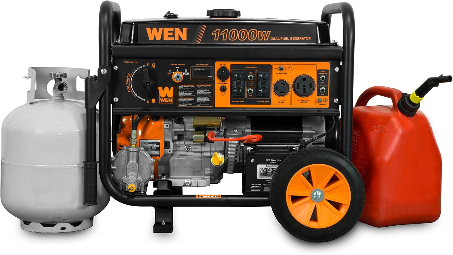 WEN 11,000-Watt Dual Fuel Generator Bundle with Wheel Kit, Electric Start, Weatherproof Cover