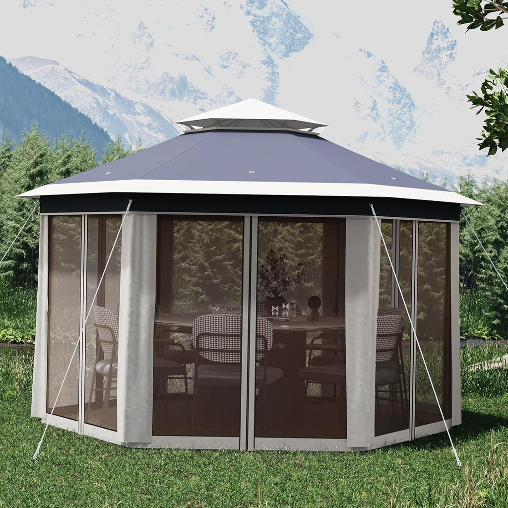 Pop-Up Gazebo 13 * 13 ft 6 Sided, Canopy Tent with Mesh Windows & Portable Carry Bag, Adjustable Tent Outdoor Pergola for Backyard & Patio Furniture (Blue)