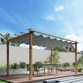 10' X 13' Retractable Pergola Canopy with Natural Wood Like Frame for Backyards, Gardens, Patios, Outdoor Pergola with Sun Shade Canopy,Gray