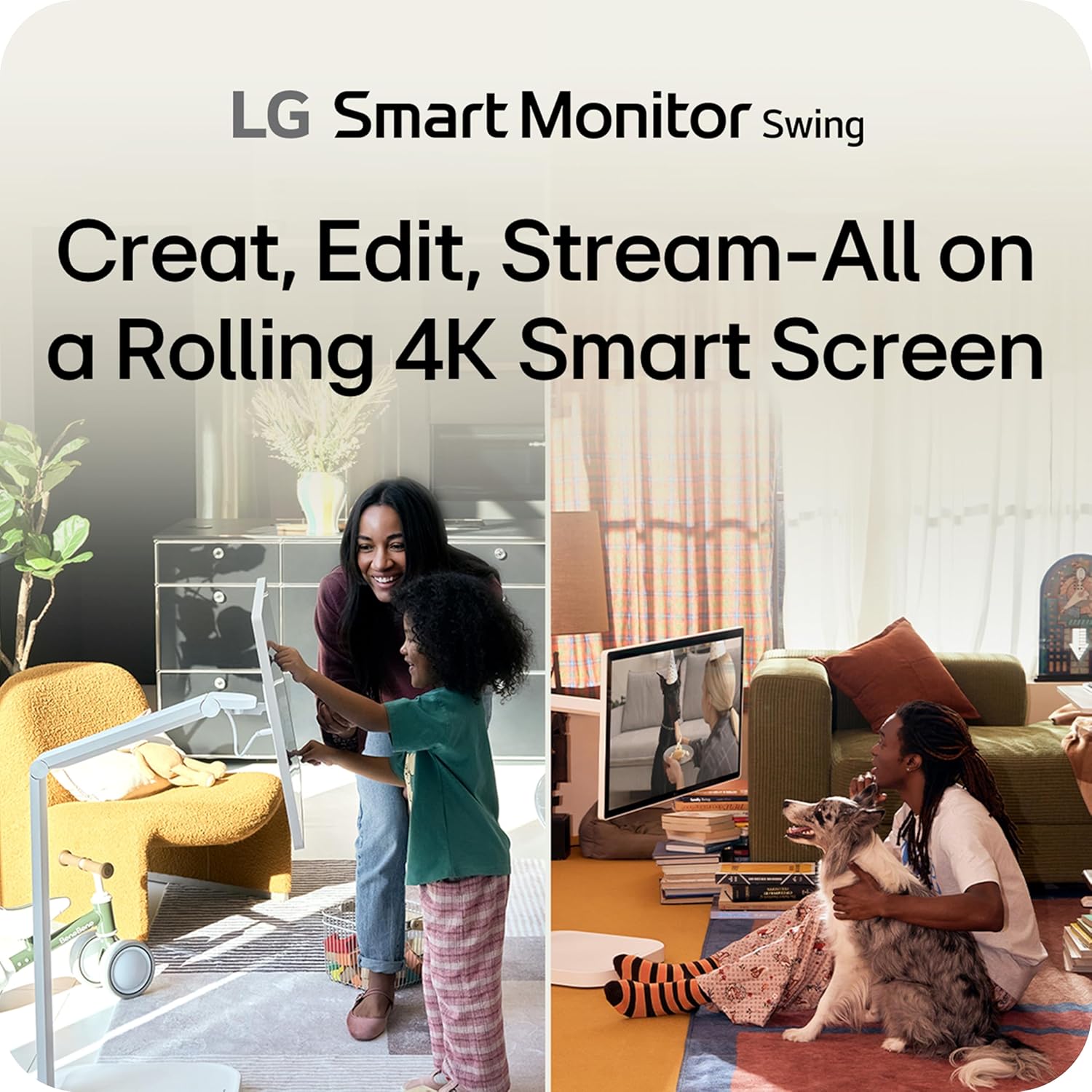 LG Smart Monitor Swing 32U889SA-W 32-Inch 4K UHD (3840x2160) IPS Touchscreen on a Fully Adjustable Wheeled Base HDR10, webOS, Built-in Speaker, HDMI, USB Type-C, Tilt/Height/Swivel/Pivot Stand, White