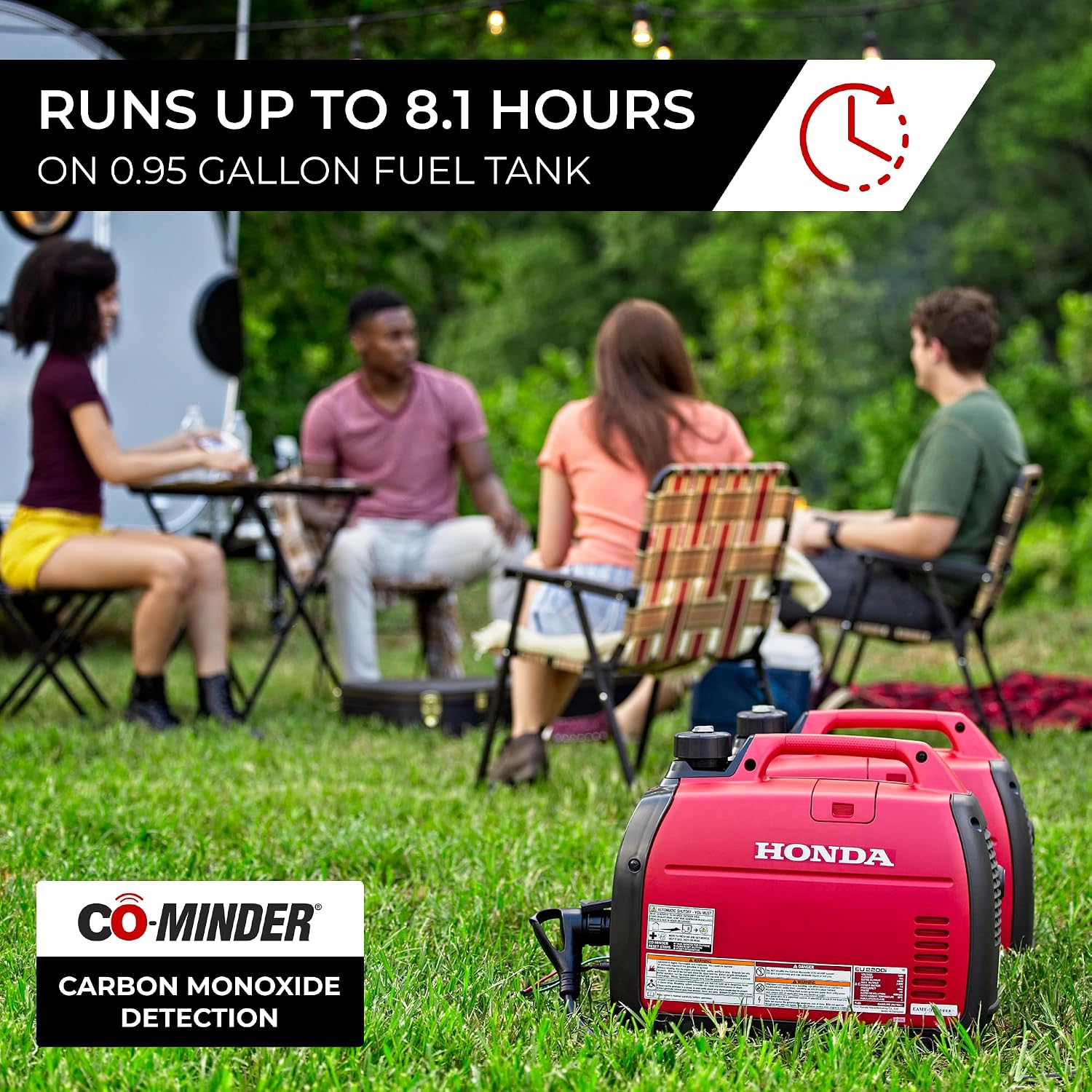 Honda EU2200i Companion 2200 Watt Inverter Generator, Super Quiet 120V Gas Powered Portable Generator for Camping or RV Backup Power Supply, Up to 8.1 Hour Run Time (EU2200ITAN1)