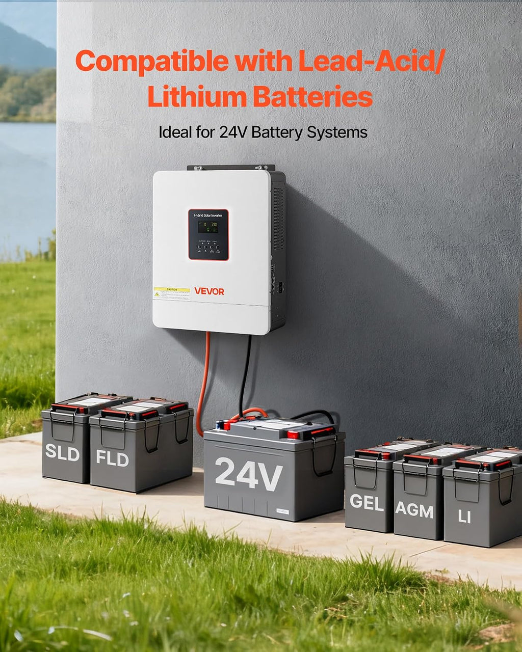 VEVOR 4000W Hybrid Solar Inverter, 24V DC to 230V AC Single-Phase, Pure Sine Wave Power Inverter, with Built-in 120A MPPT Solar Charge Controller, WiFi Module, for Lead Acid Lithium Battery Off-Grid