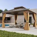 Tangkula 12x14 FT Hardtop Gazebo, Outdoor Permanent Pavilion Shelter with Netting & Curtain, Heavy-Duty Double Galvanized Metal Roof, Aluminum Frame, Outdoor Gazebo for Patio Garden Deck Lawn