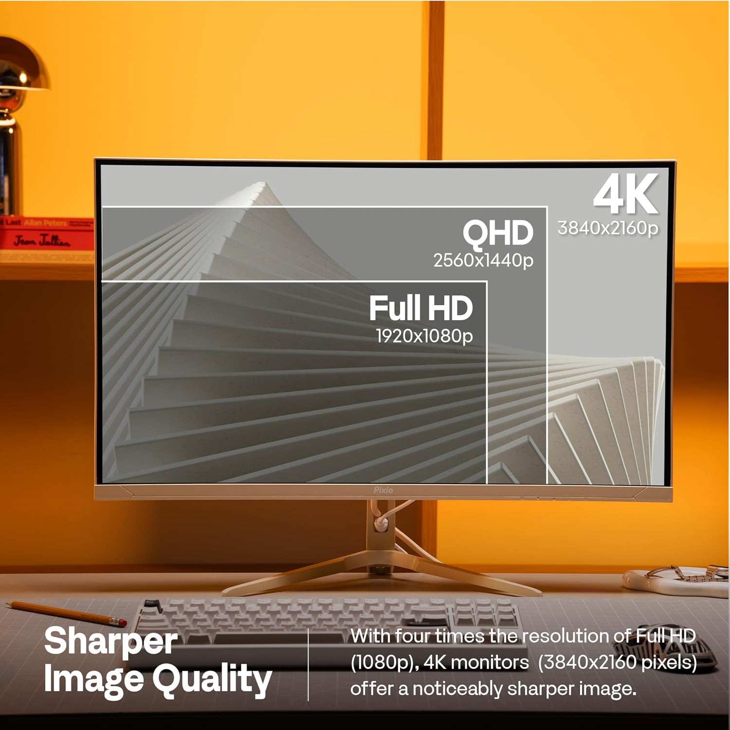 Pixio PX27U Wave Beige 27 inch 160Hz Refresh Rate 4K 3840x2160p Resolution Fast IPS Panel 1ms GTG Response Time Black Tilt Adjustable Gaming Monitor with Adaptive Sync
