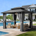 PAMAPIC 10x12FT Hardtop Gazebo,Galvanized Steel Double Roof with Aluminum Frame,Outdoor Permanent Pavilion with Breathable Netting & Privacy Curtain for Patio,Backyard,Deck,Lawn,Gray