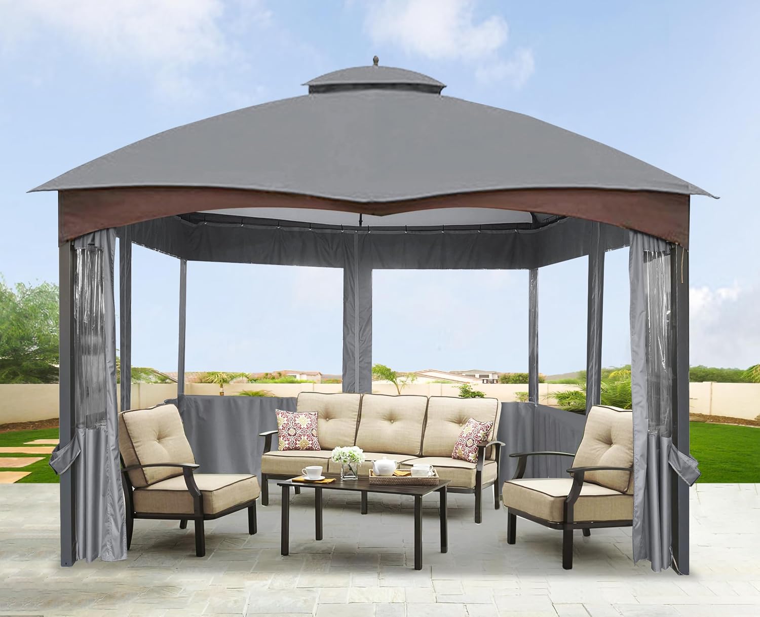 SCOCANOPY 10' x 12' Clear Window Gazebo Privacy Curtain Set for 10X12 Gazebo, (Gray)