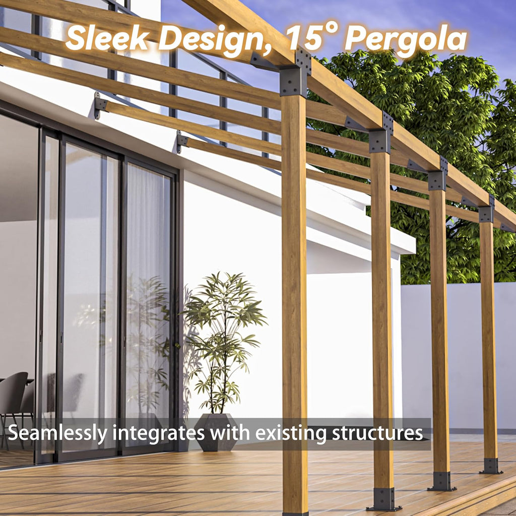 15° Wall Pergola Kits - Stainless Steel 15 Degrees Wall Mounts for 4x4 Posts(Actual 3.5' X 3.5'), Angled Pergola Construction Bracket Kit(a 4-Way,1 wall-Bracket,1 Post-Base)