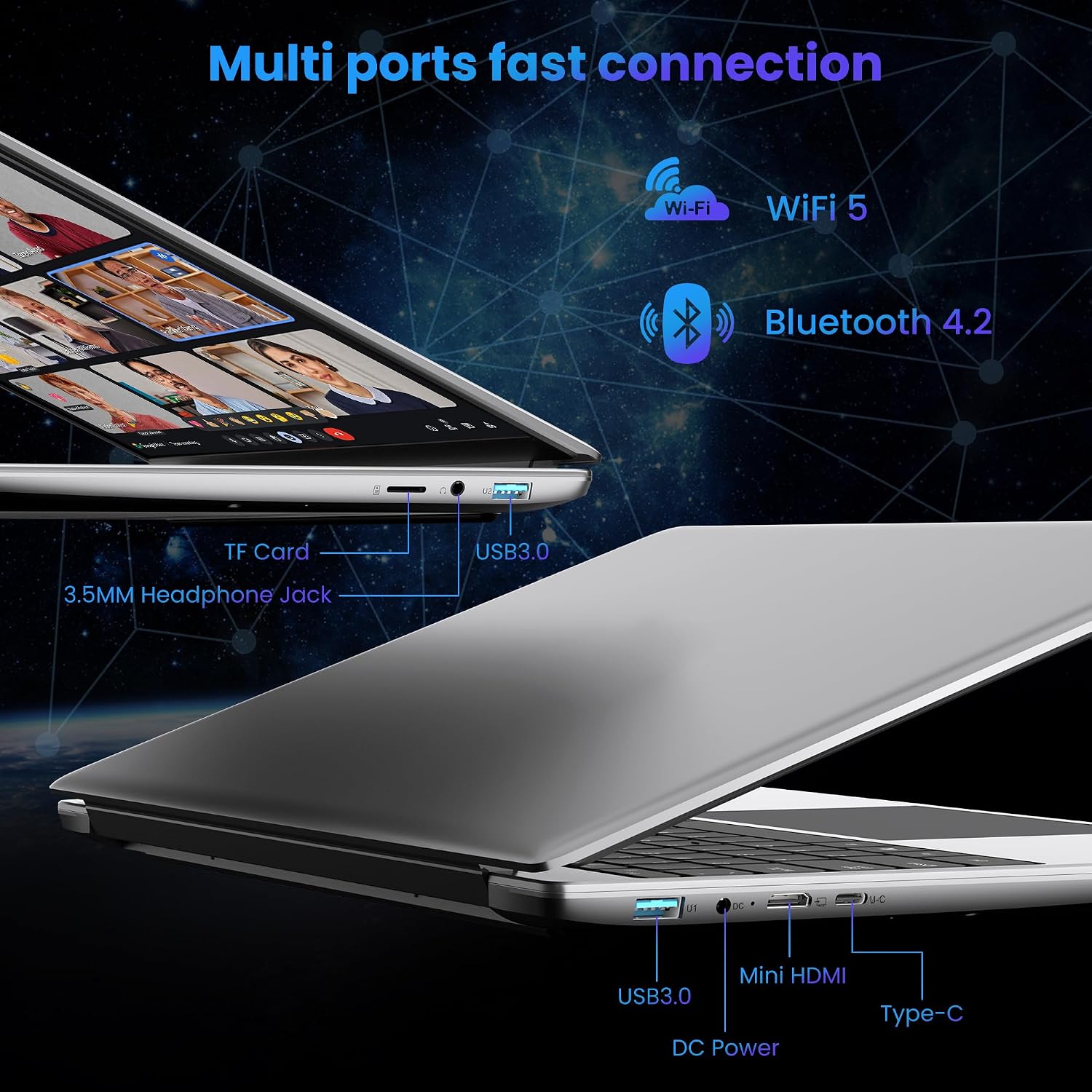 jumper 16 Inch Laptop,12th N150 Processor,1200P IPS Display,1-Year Office 365, 16GB DDR4, 1TB SSD 128GB ROM, Windows 11 Computer, tubro Boost 3.6GHz, Type-C, Purple, for Business and Students.