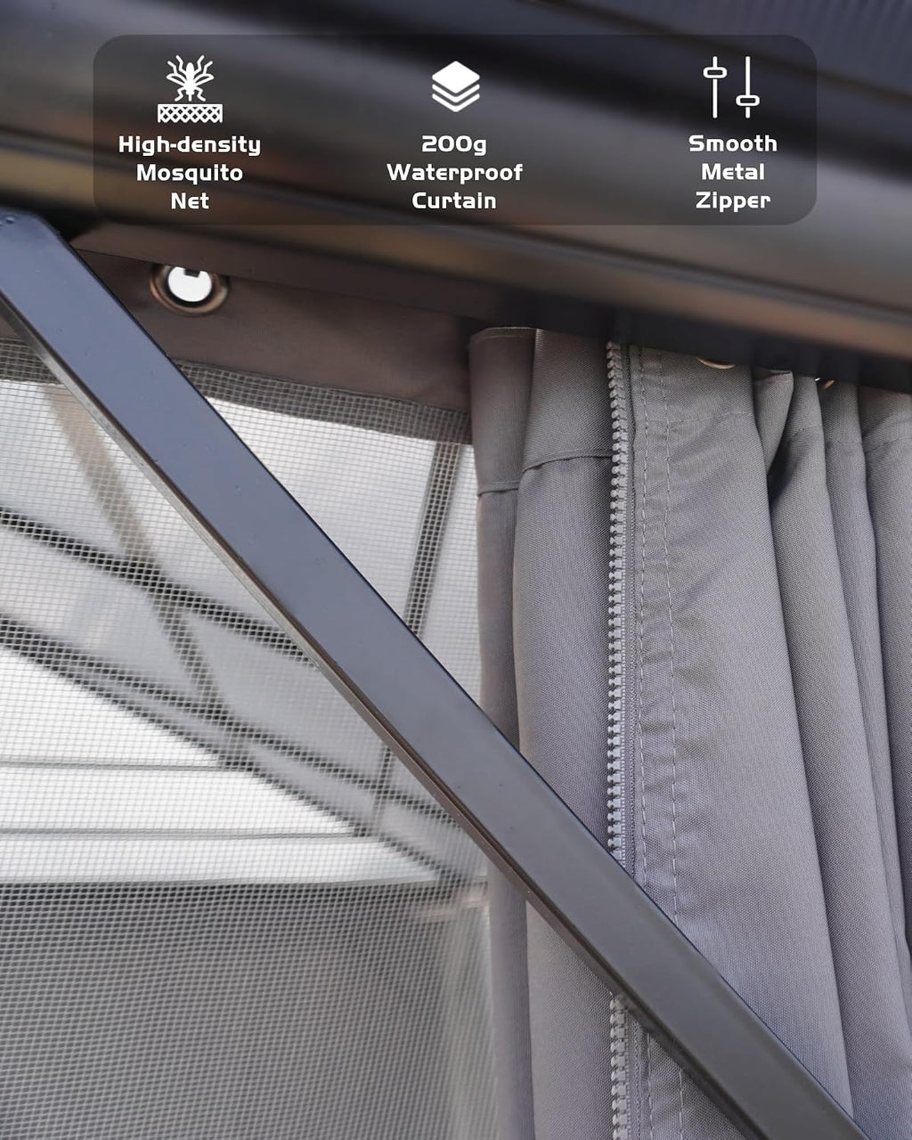 GarveeLife Hardtop Gazebo 12 ft x12 ft for All Weather, with Double Metal Roof, Aluminum Alloy Frame, Net, and Curtain, Permanent Building for Patio, Deck, Backyard, Lawn, and Garden