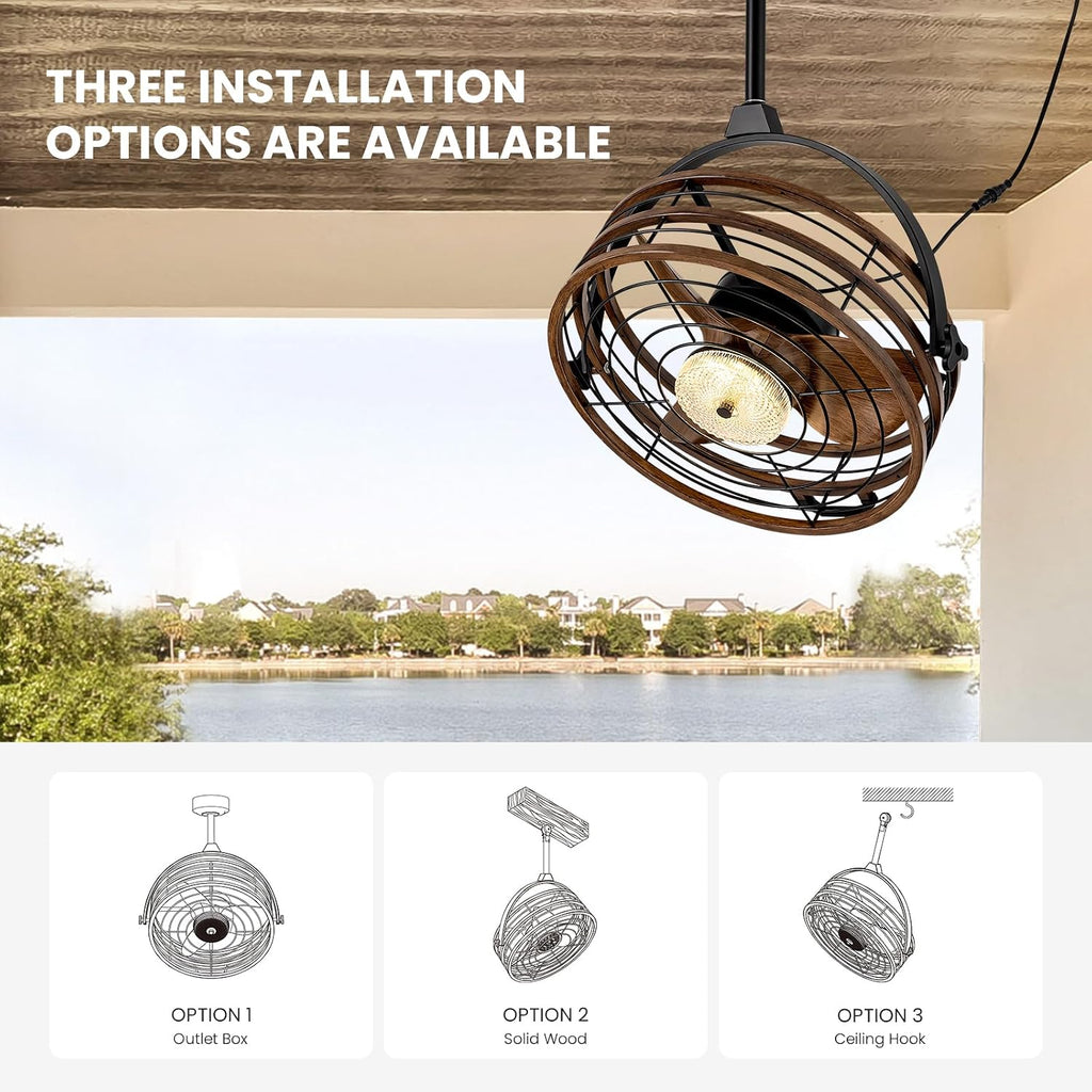 Outdoor Ceiling Fan with Lights, 23'' Waterproof Gazebo Fan with Remote Control Smart App, Plug in Caged Ceiling Fan for Patios, Pergola Porch