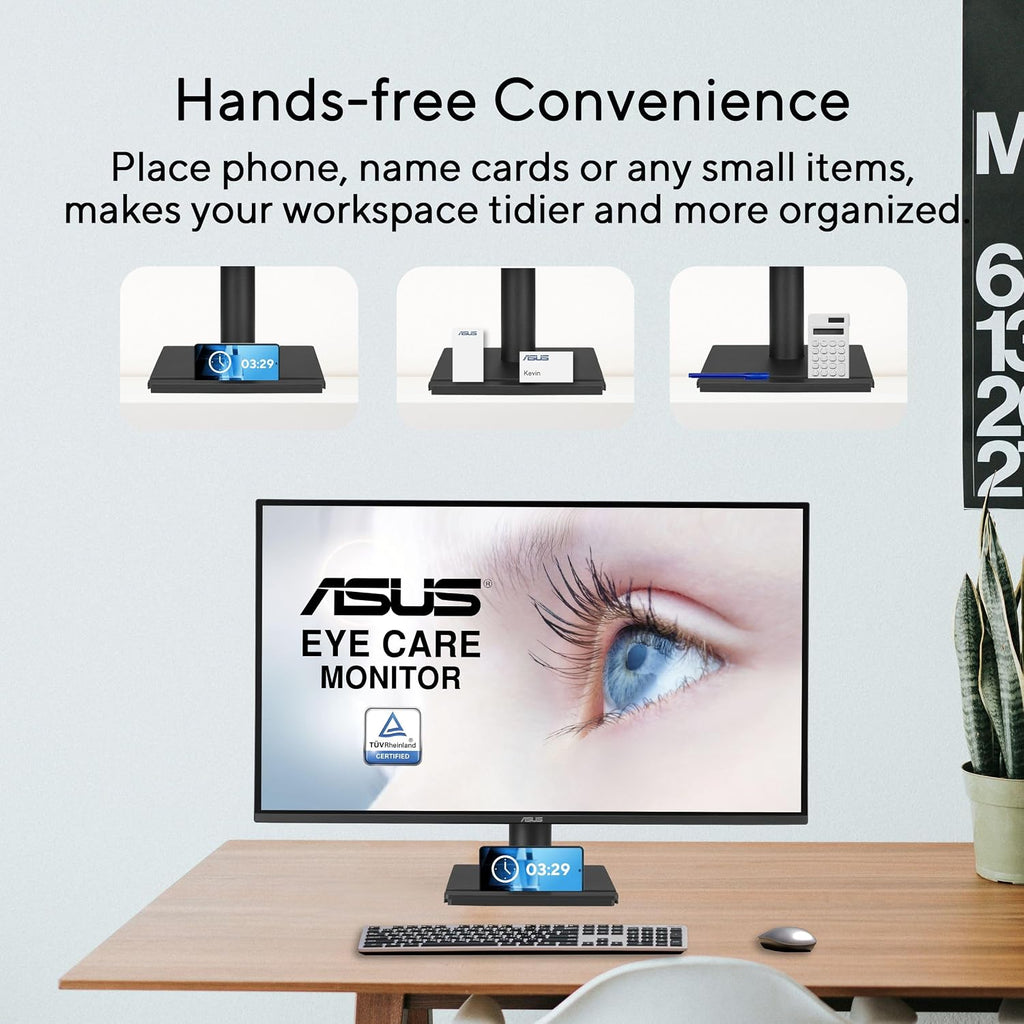 ASUS 27' 1440P Eye Care Monitor (VA27AQ) - IPS, QHD (2560 x 1440), 99% sRGB, Frameless, HDMI, DisplayPort, VGA, 1ms, Speakers, Low Blue Light, Flicker Free, VESA Wall Mountable, 3 yr Warranty