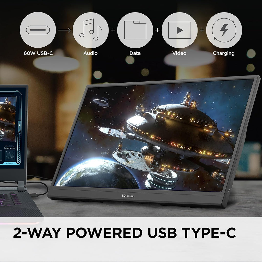 ViewSonic VX1754 17 Inch 1080p Portable Gaming Monitor, IPS Display with 144Hz for Second Screen Productivity and High-Speed Gameplay, Built-in Stand, 60W USB-C, and Mini HDMI Inputs