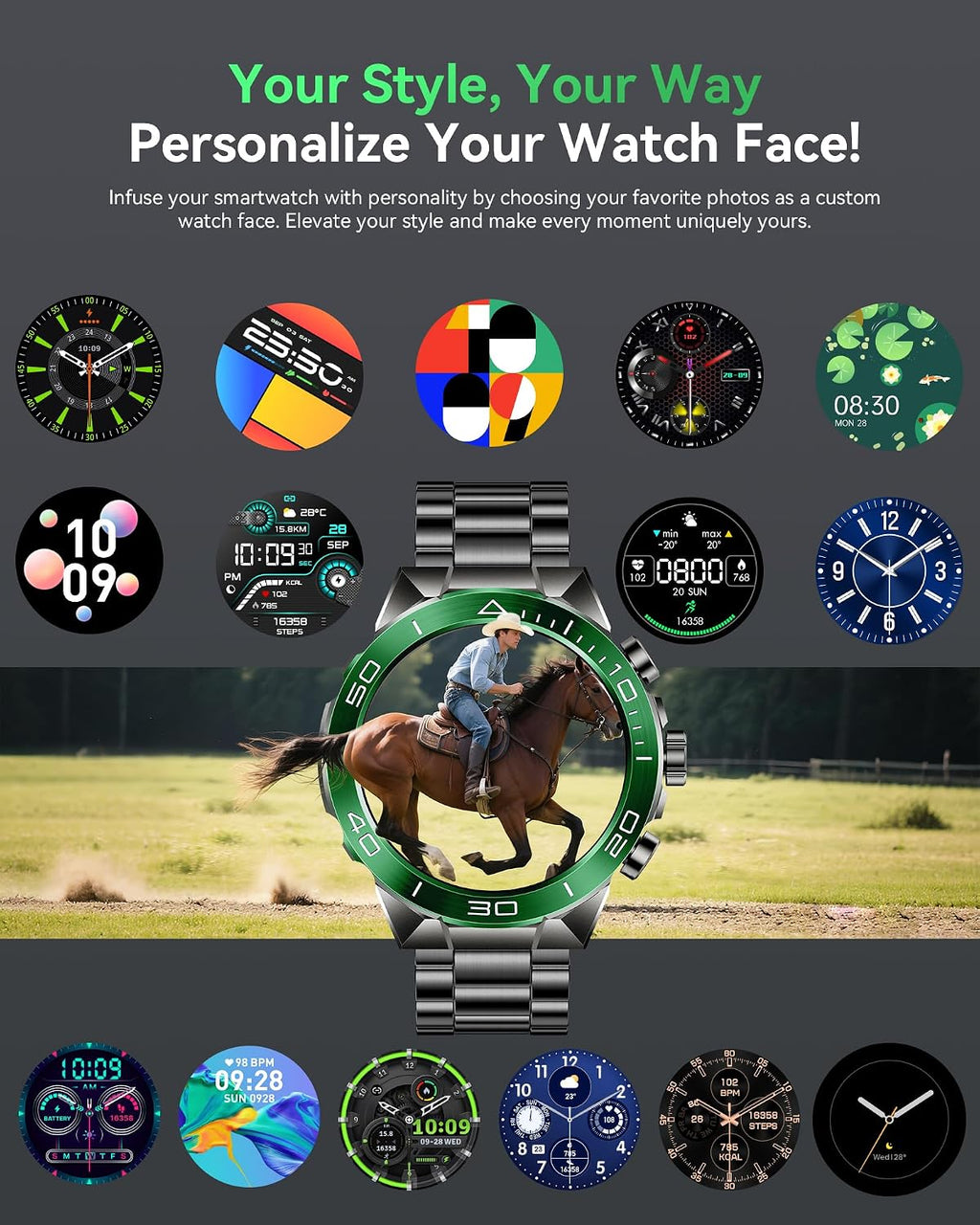 SOUYIE Men's Luxury Smart Watch - 1.43' AMOLED Display Smartwatch with HD Bluetooth Calling, 400mAh 30-Day Battery, 100+ Sports Modes, Health Monitor with Metal/Silicone Straps for Android iPhone