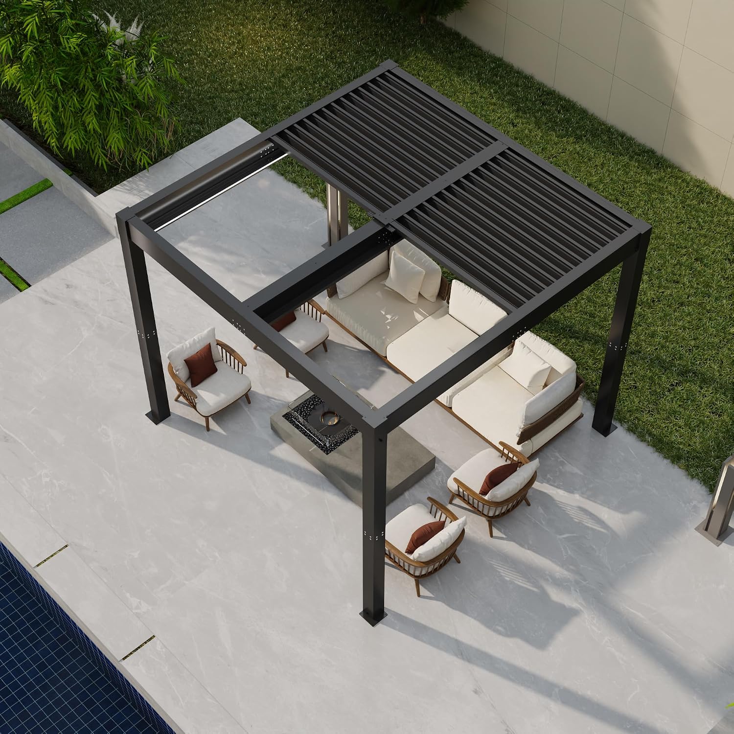 Patiowell 10x10 FT Louvered Pergola, Electric Outdoor Aluminum Pergola with LED Lights, Modern Hardtop Gazebo with Integrated Drainage & Adjustable Roof for Patio Backyard Deck, Gray