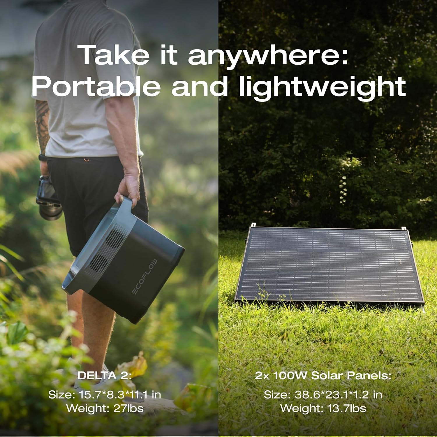 EF ECOFLOW Solar Generators, DELTA 2 Portable Power Station with 2PCS 100W 12V Solar Panels, 1024Wh LFP Battery, Fast Charging, Power Station for Home Backup, Camping&RVs