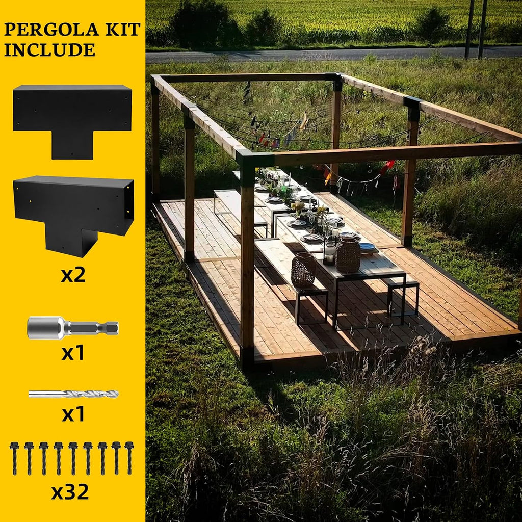 Pegola Bracket Kits 2PacK,3-Way T-Shaped Horizontal Woodwork Brackets for 6'x6' (Actual:5.5'x5.5') Lumber,DIY Metal Wood Beam Brackets for Patio Pavilion,Log Cabin Outdoor Kitchen with Screws