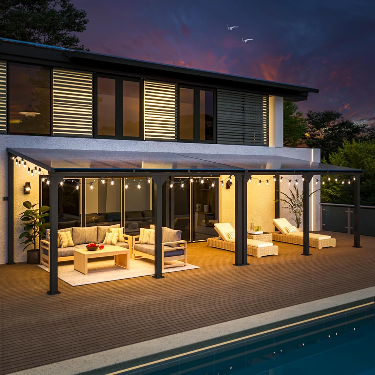 10 * 28FT Pergola,4 * 9 Inch Thickened Pillars & Enlarged Base,Outdoor Hardtop Lean to Gazebo,Wall Mounted Pergola,Pergolas Gazebos Clearance,Aluminum Frame Pergola,UV Resistant Patio Roof