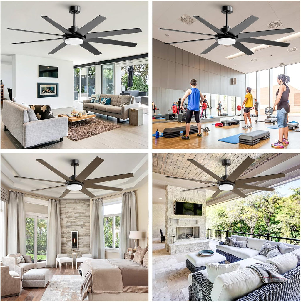 72 Inch Ceiling Fans with Lights and Remote APP Control, Outdoor Indoor Black LED Big Ceiling Fan Reversible 24db Quiet, 6 Speed 3CCT Dimmable,Modern Ceiling Fan for Patio Living Room Farmhouse Garage