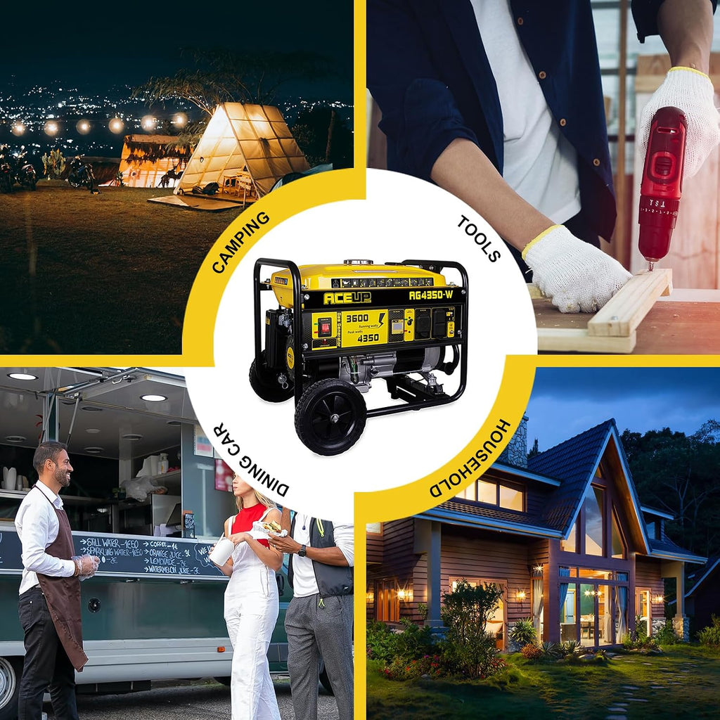 Aceup Energy 4,350 Watt Gas Generator Portable for home use, Gas Powered generator with Wheels Kit, 30A Outlet, EPA & CARB Compliant
