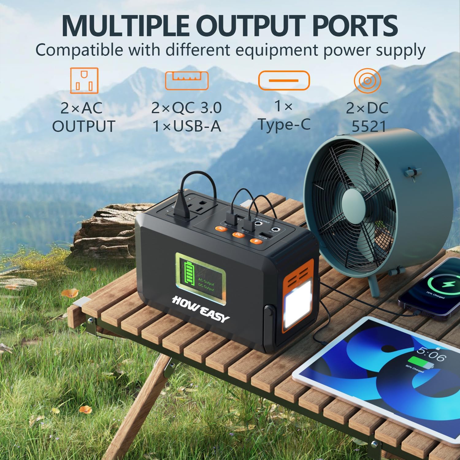 HOWEASY Solar Generator 120W(240W Peak), Portable Power Station with 30W Solar Panel,Power Bank with 110V AC Outlet for Camping, Home, Outdoor Emergency