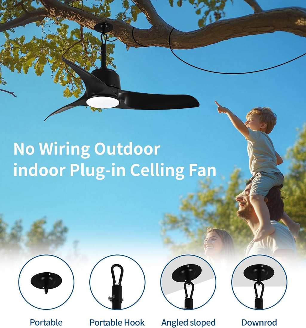 42' Outdoor Ceiling Fans with Lights, IP66 Wet Rated Waterproof Ceiling Fan with Remote Control, 6-Speed DC Motor, Farmhouse Gazebo Fan for Porch Patios Pavilion (Black)