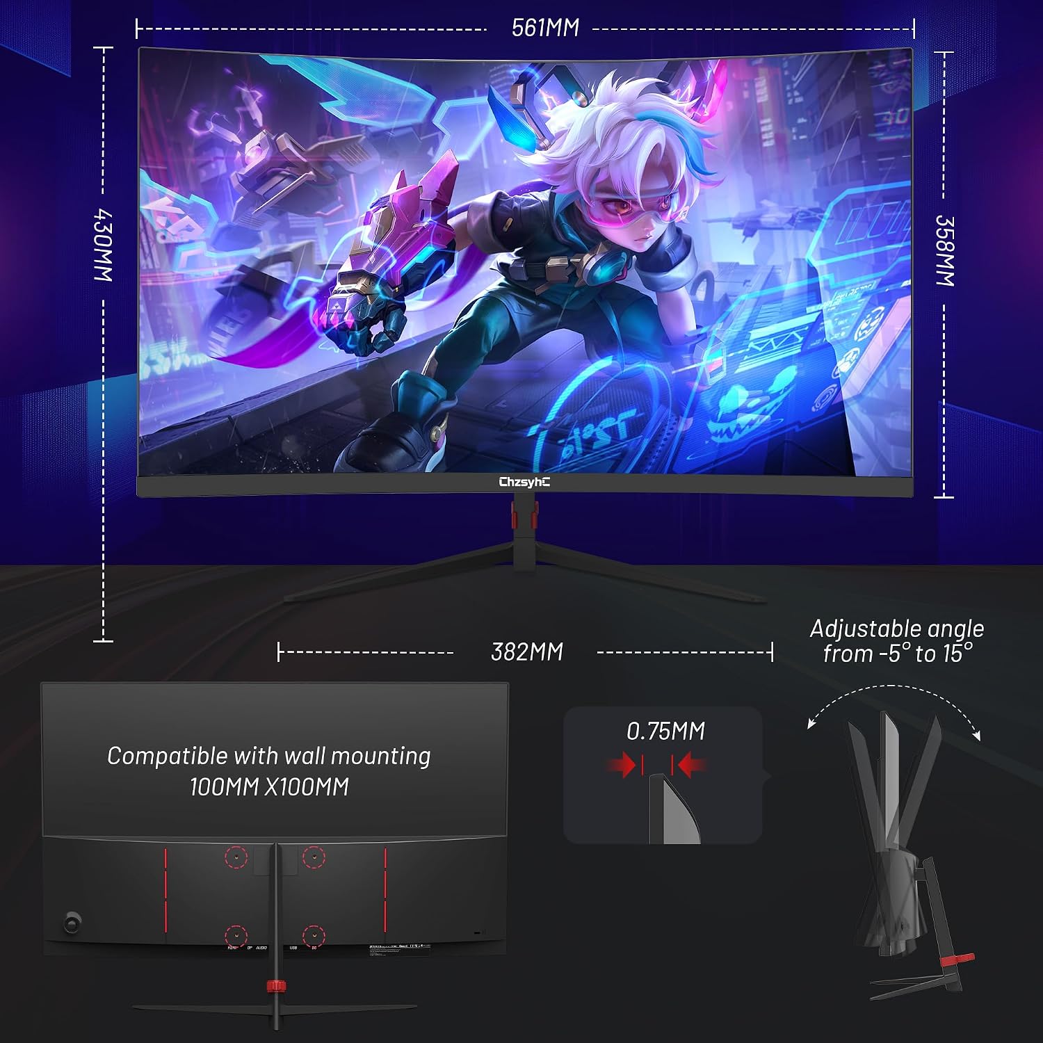 27 Inch Curved 180Hz Gaming Monitor, 1800R Curved Gaming Monitor, 1ms MPRT, FHD(1920×1080P), Freesync, HDMI2.0,DP1.4, VESA Mountable(DP&HDMI Cable Incl.)