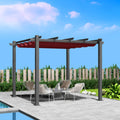 Kozyard Morgan Outdoor Retractable Pergola with Sun Shade Canopy Patio Aluminum Pergola Shelter for Backyard Deck Garden Modern Metal Grill Gazebo (10' x 10', Burgundy)