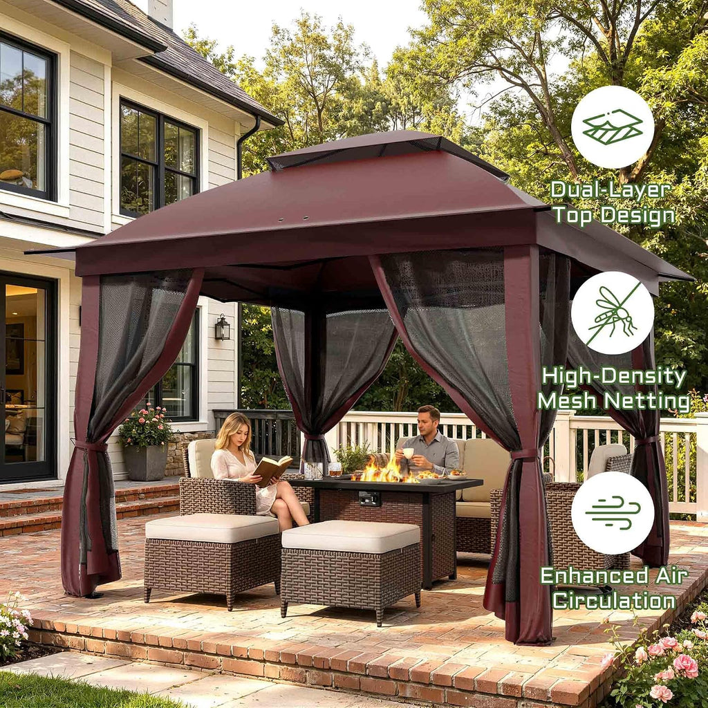 11'X11' Gazebo Pop Up with 4 Sidewalls Mosquito Netting, Heavy Duty Patio Gazebo Canopy Tent with Double Air Roofs for Backyards, Patios, Decks, Gardens, Parks