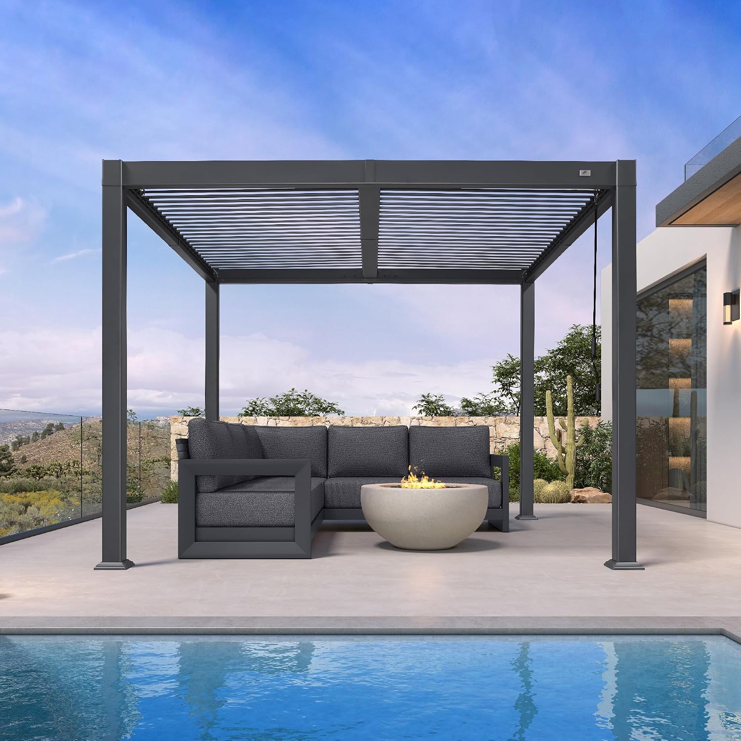 PURPLE LEAF Louvered Pergola 10' x 10' Aluminum Outdoor Pergola with Adjustable Louvers Roof and Integrated Drainage System 70 Mph High Wind Resistant Small Pergolas for Patio Deck Porch Yard