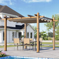10x10 Ft Outdoor Retractable Pergola with Adjustable Roof Modern Metal Patio Gazebo, Upgraded Faux Wood Grain Aluminum Pergola for Deck, Backyard Gardens, Porches, Grapevines, Khaki