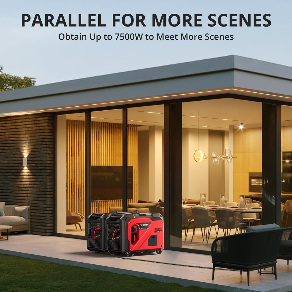 AMERISUN 5000W Inverter Generator Gas Powered, CO Sensor, Super Quiet Gas Generator with RV Ready 30A Outlet, Wheels Handle Kit, Parallel Capable for Home Backup Emergency Use Camping, EPA Compliant