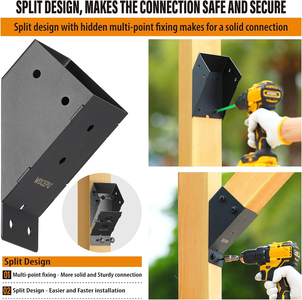 4pack 45 Degree Angle Support Bracket, for 4x4 (Actual 3.5''x3.5'') Pergolas, Gazebo, Deck Porch, Cabin Elevated Wood Support Bracket Support kit (Frosted-Black)