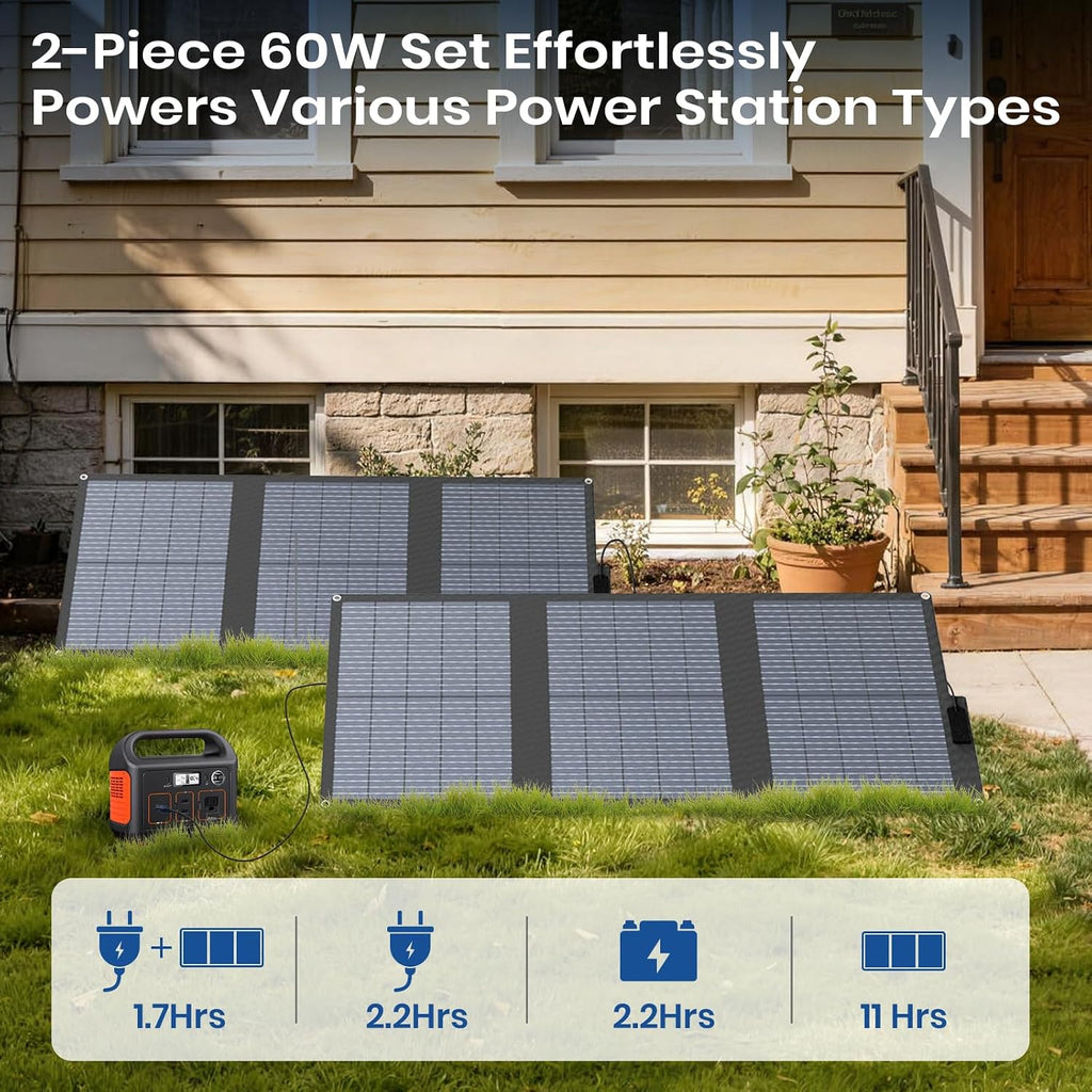 FlexSolar 120W (2-Pack 60W) N-Type Solar Panel, 25% High Efficiency, IP67 Waterproof, Half-Cut Cell, Lightweight Parallel Charger for RV, Camping, Off-Grid & Portable Power Station