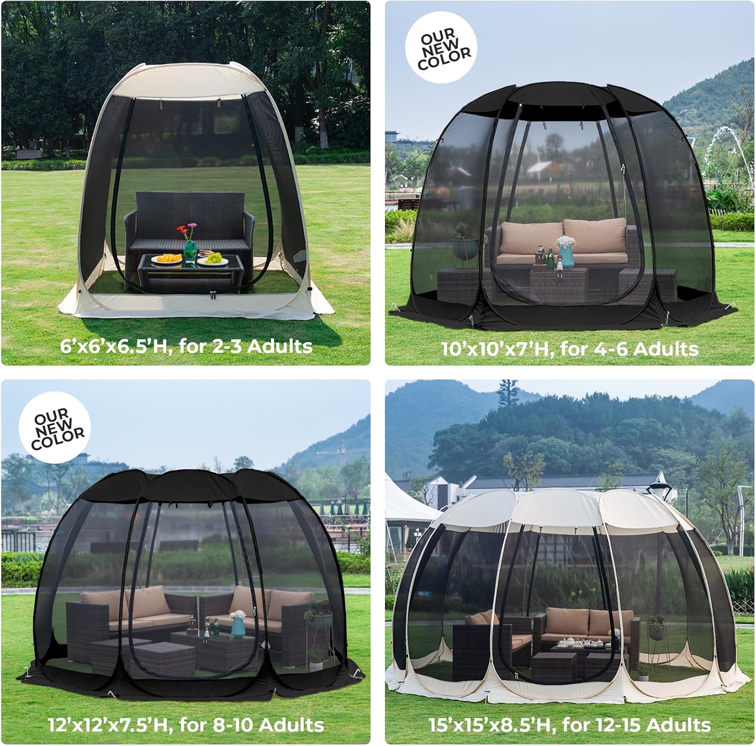 Alvantor® Pop Up Screen House, Outdoor Mosquito Mesh Tent with UV Resistant, Pop Up Canopy Easy Up, Foldable Screen Room for Camping,Backyard, Garden, Patio(Black, 12x12 FT)