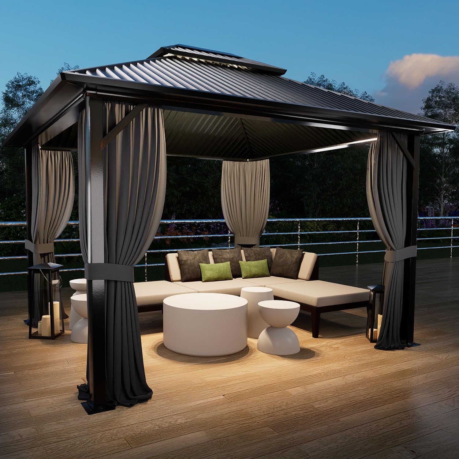 COWVIE 4-Panel 12' x 14' Gazebo Replacement Curtains, Patio Privacy Sidewalls with Double Zipper, Replacement for Outdoor Gazebo Canopy (Curtain Only)