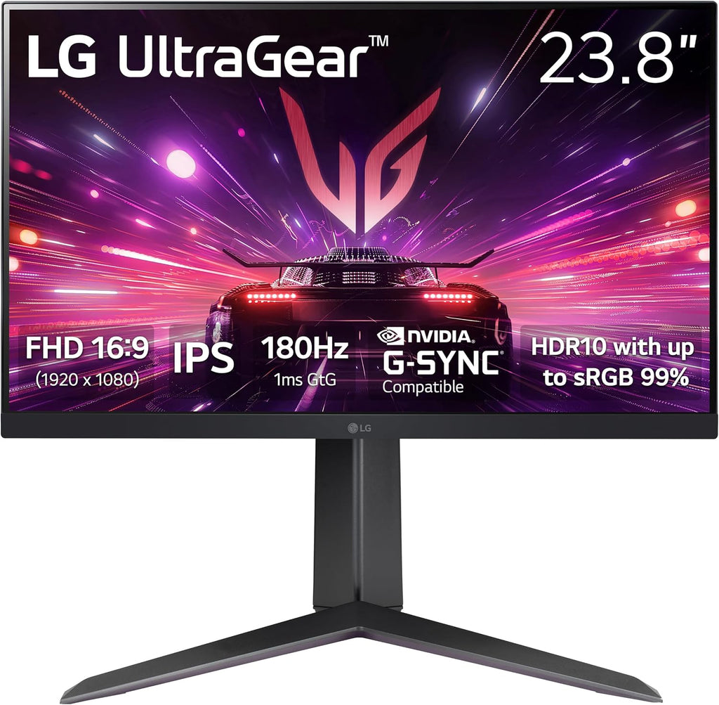 LG 24GS65F-B 24-inch Ultragear Full HD (1920 x 1080) IPS Gaming Monitor, 180Hz, 1ms, NVIDIA G-Sync Compatible, AMD FreeSync, HDR10, HDMI, DisplayPort, Tilt/Height/Pivot Adjustable Stand, Black