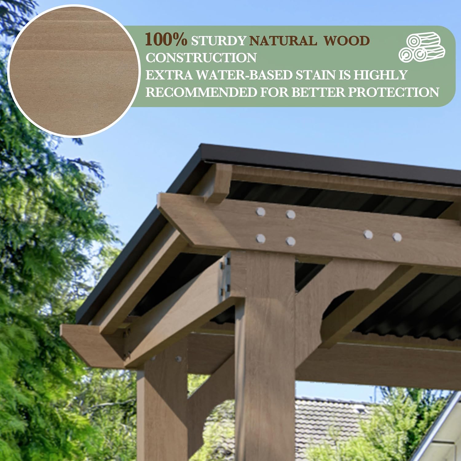 BlueWish 6' x13' Outdoor Grill Gazebo, Wood Grill Gazebo with Metal Sloping Roof, Heavy Duty Cedar Wood Frame, Wind-Resistant Patio Gazebo with Shelves for Barbecue, Backyard, Light Mocha Brown