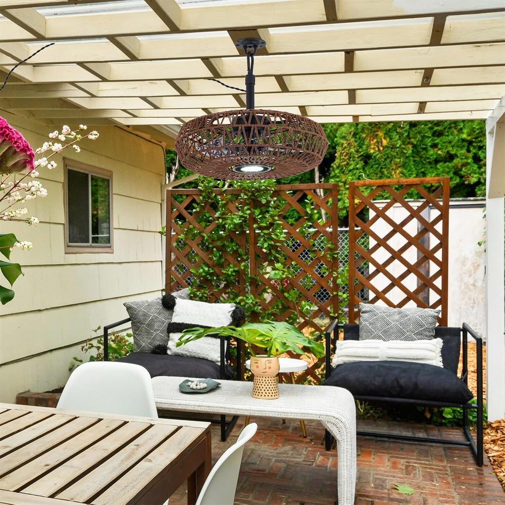 She's home 20'' Outdoor Gazebo Fan with Lights and Remote, Outside/Indoor Hanging Rattan Ceiling Fan, 3CCT Dimmable, 6-Speed DC Motor, Plug-in Wicker Woven Caged Ceiling Fans for Patio Porch Pergola
