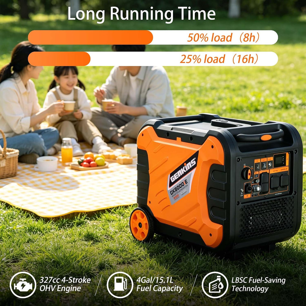 Genkins 8000W Inverter Generator Outdoor Portable Generators Gas Powered Super Quiet with Electric Start Ideal for Home Backup, RV, Camping, Travel