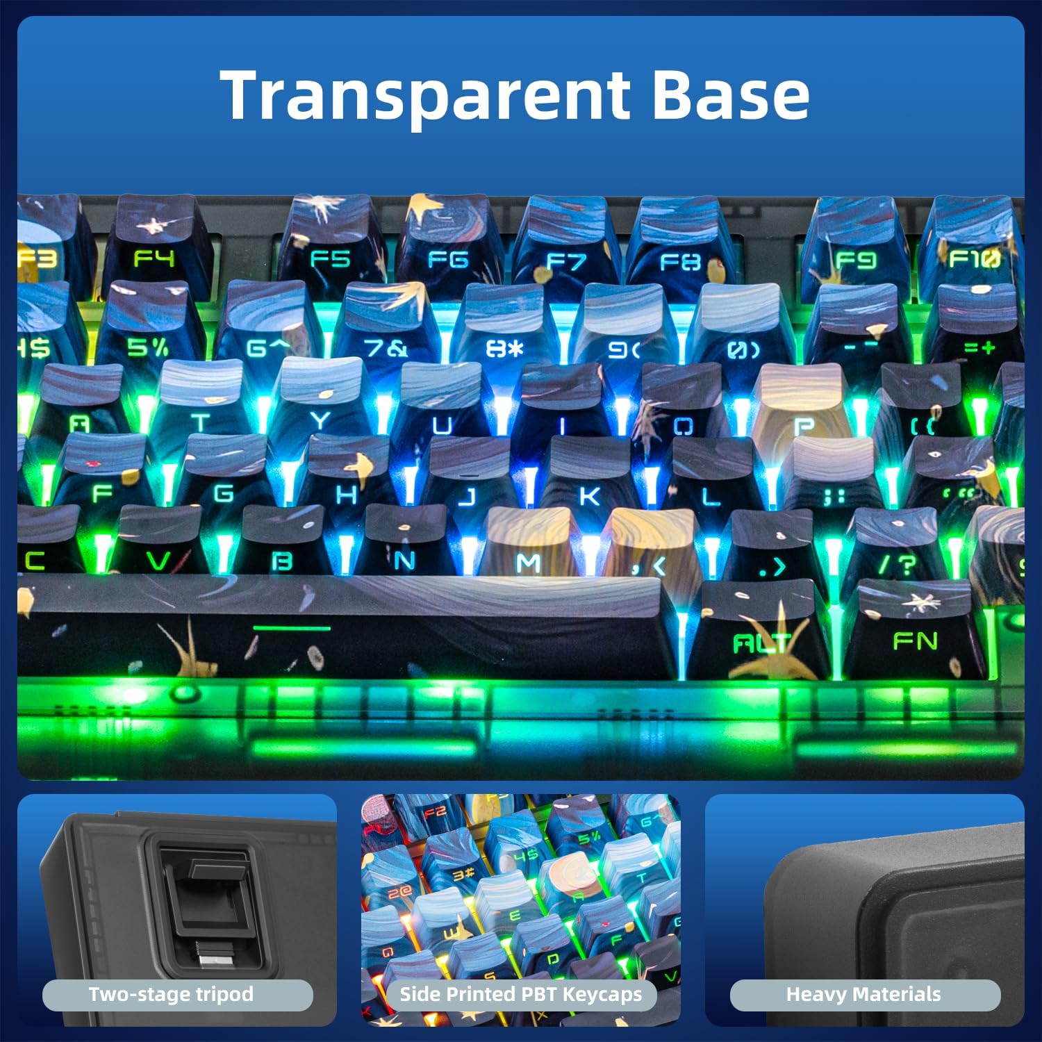 ZORNHER ZH980 Mechanical Keyboard,95% Blue Creamy Keyboard with Number Pad,Van Gogh's Starry Night Dye Sublimation PBT Keycaps,Creamy Sounding Linear Switches,Hot-Swappable,RGB Backlit
