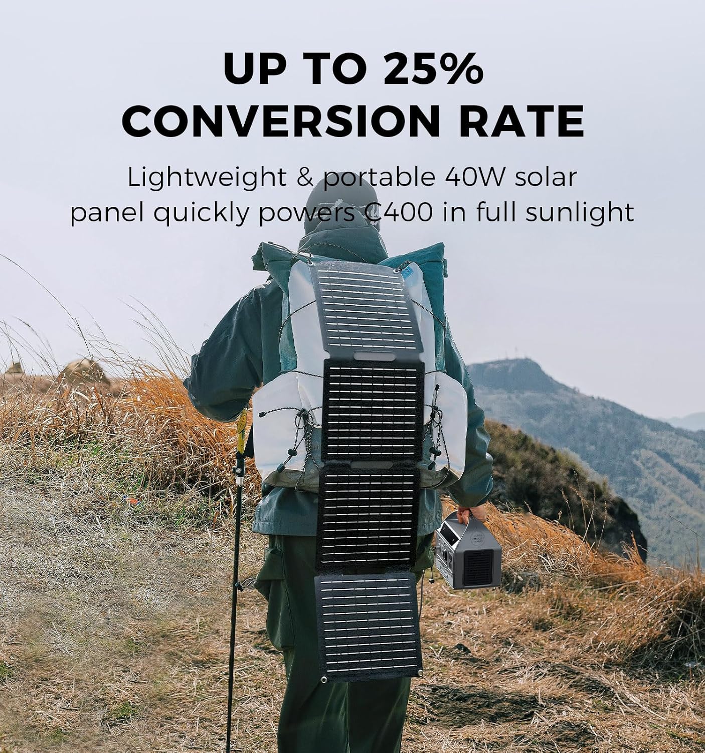 UDPOWER C400 400W Portable Power Station(New Version2.0) with 40W Portable Solar Panel l 256Wh LiFePO4 Battery, 800W Surge| AC Outlet,USB-C,12V DC | for Camping, RV, Emergency Backup