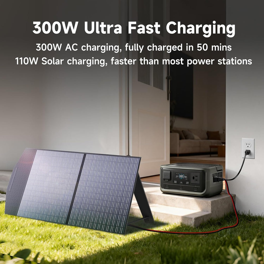 ALLPOWERS VOLIX P300 Portable Solar Generator: 300W (600W Peak)/256Wh,LiFePO4 Battery,UPS<20ms,Fast Charge to 80% in 1h Includes SOLAX SE100 100W Folding Solar Panel for Home,Emergencies&Outdoor Use