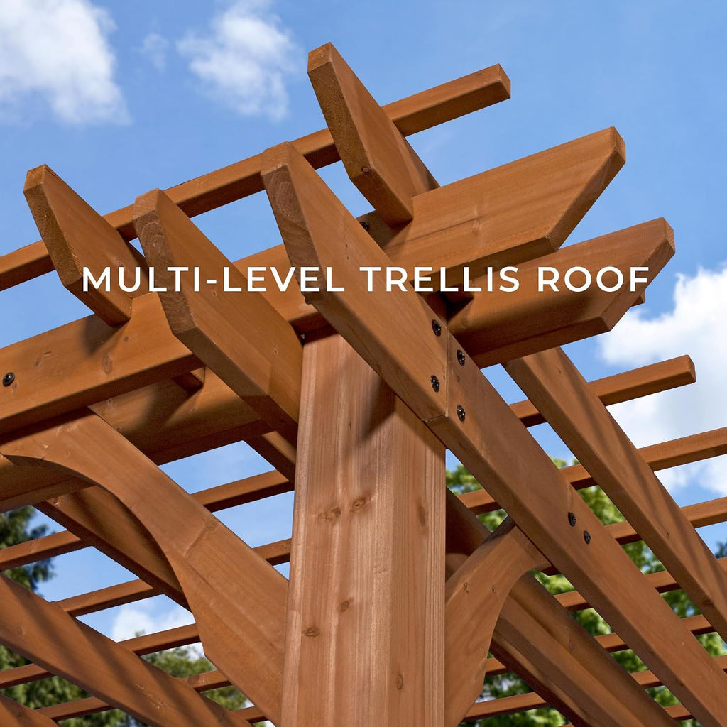 Backyard Discovery Beaumont 12' x 10' Traditional Cedar Wood Pergola Kit with Trellis Roof, All-Season Durability, High-Wind Rating, PowerPort, Shade for Outdoor Patio, Deck, Garden, and Entertaining