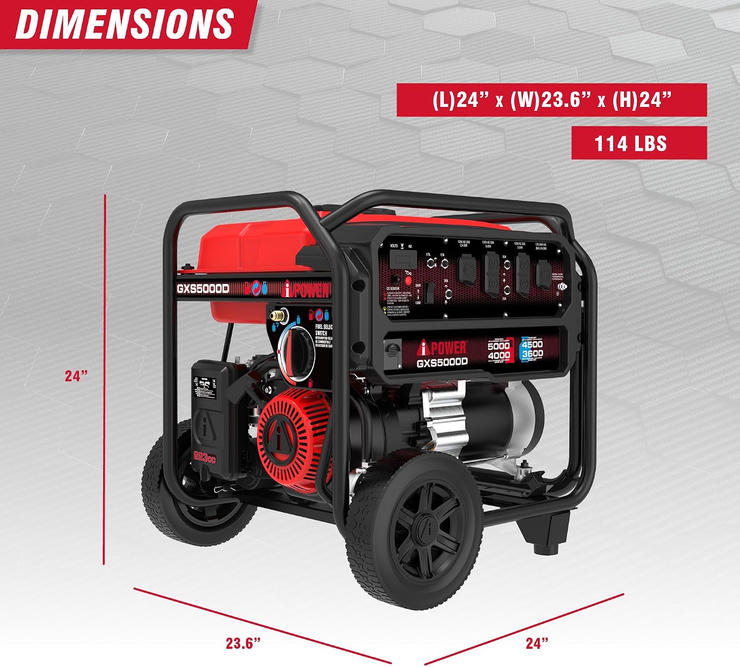 A-iPower 5000-Watt Portable Generator Gas & Propane, CO Sensor Shutdown, Heavy Duty Generators with 223cc OHV Engine For Jobsite, RV, Home Backup, Emergency (GXS5000D)